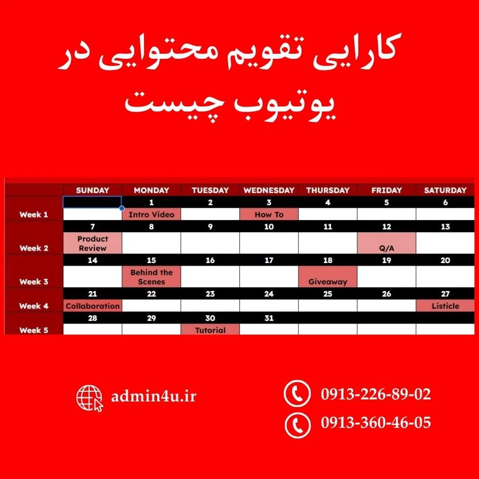 کارایی تقویم محتوایی در یوتیوب